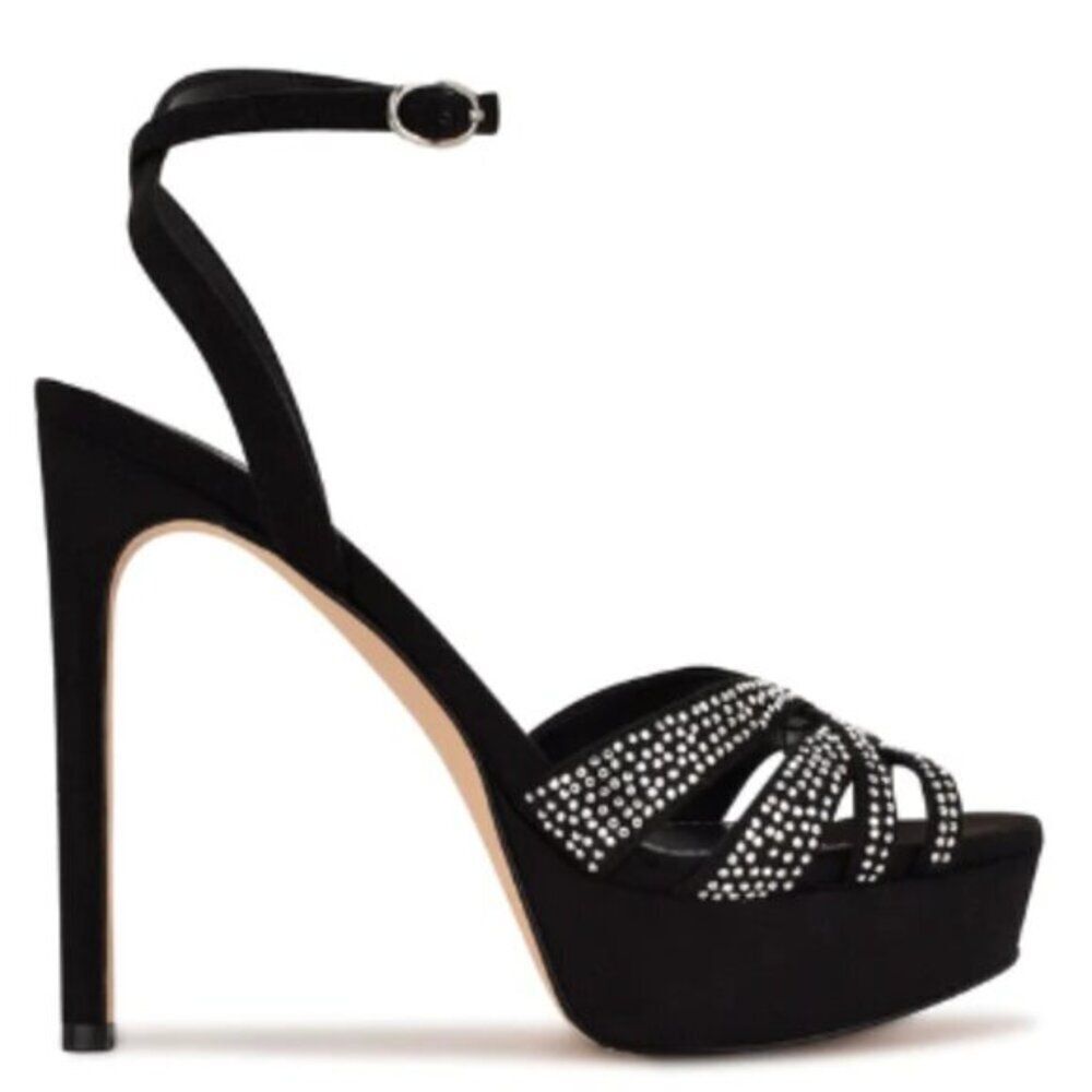 NINE WEST Stiletto Gobig Platform Black Dress Sandal‎ Party Black Size 7.5 $99